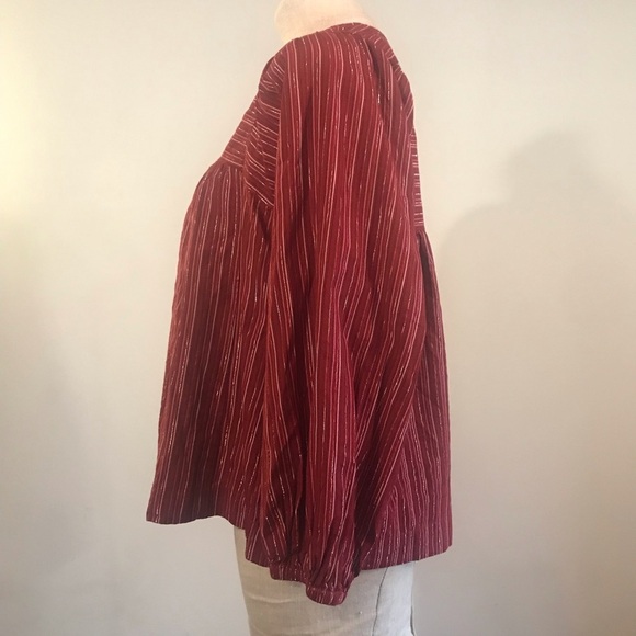 Madewell NEW Womens Red Stripe Peasant Shirt NWT V Neck - Picture 3 of 11